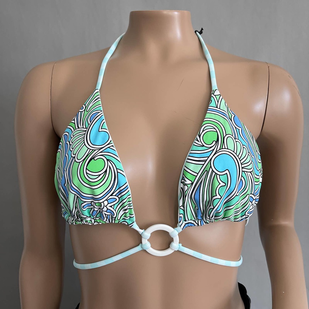 VDM The Label Bikini Top Women XL Ziggy Strappy Triangle Ocean Swirl Print NWT